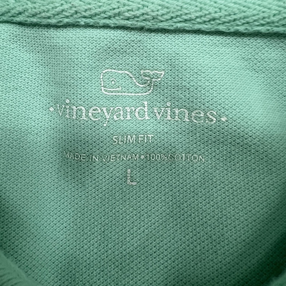 Vineyard Vines Polo Shirt Mens Large Green Slim Fit 100% Cotton Pique Whale Logo - Picture 3 of 16
